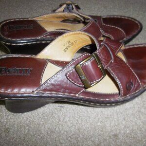 BORN Leather Wedge Mules Open Toe sz 7